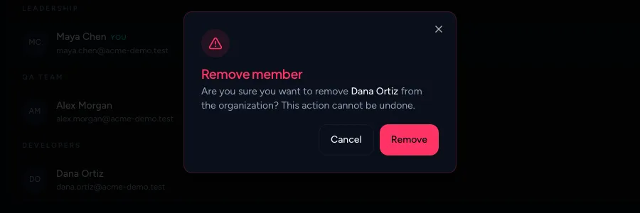 The Remove member confirmation dialog