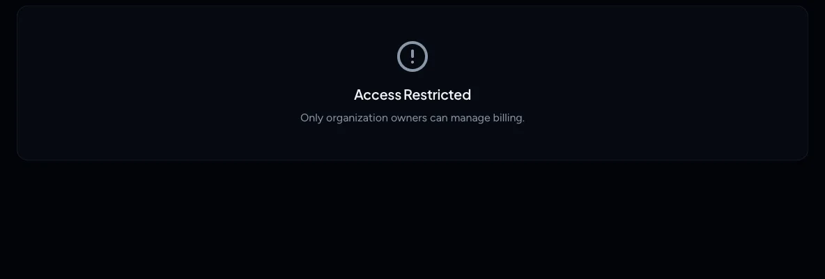 The Billing page showing Access Restricted for a member who is not the Owner