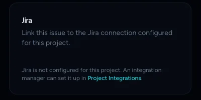 The Jira panel on an issue page before Jira is set up