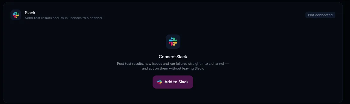 The Slack tab showing Connect Slack with an Add to Slack button