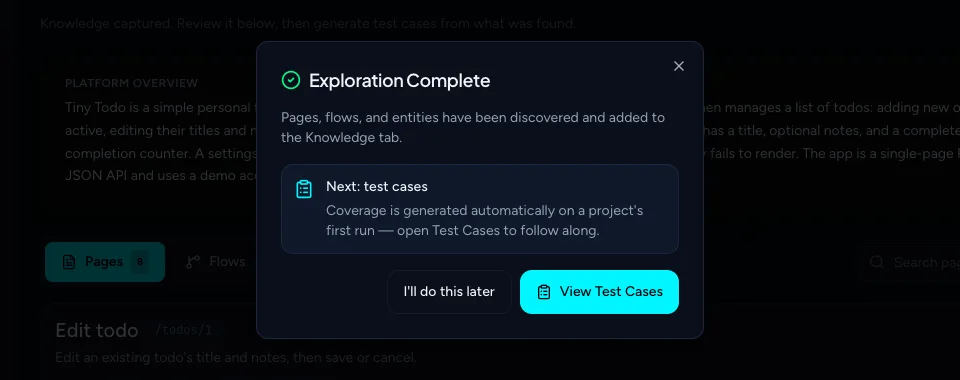 The Exploration Complete dialog