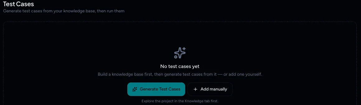 Empty Test cases page with the Generate Test Cases and Add manually buttons