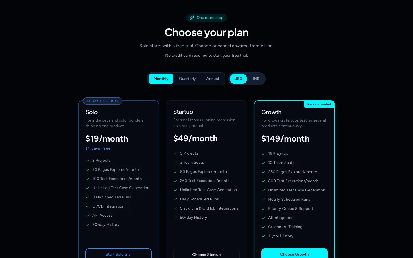 The Choose your plan page shown to a Viewer who opened Projects