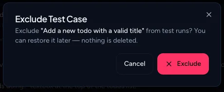 Exclude Test Case confirmation dialog