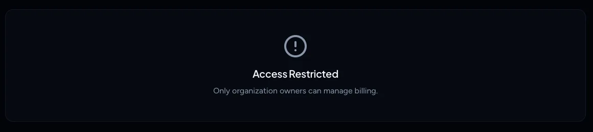 The Billing page showing Access Restricted for a non-owner