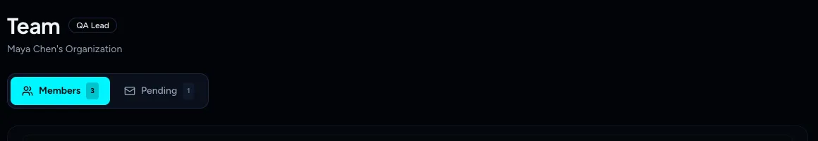 The Team page as a QA Lead, with no Invite member button
