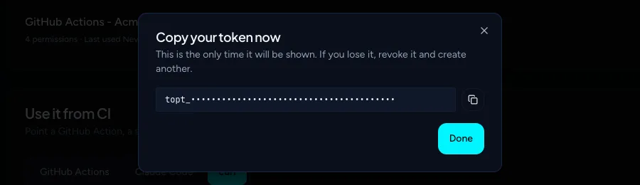 The token reveal dialog with the token hidden