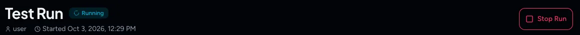 Run page header with a running status and a red Stop Run button