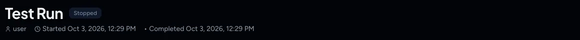 Run page header after stopping, with the Stopped badge